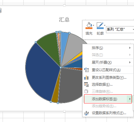 接著把右邊的圖例給刪除,右擊添加數據標籤,選中設置數據標籤格式,會