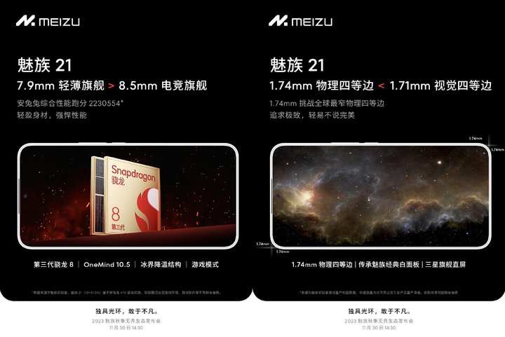 配旗下602mm最大体积马达骁龙8gen3潜望长焦魅族21参数曝光