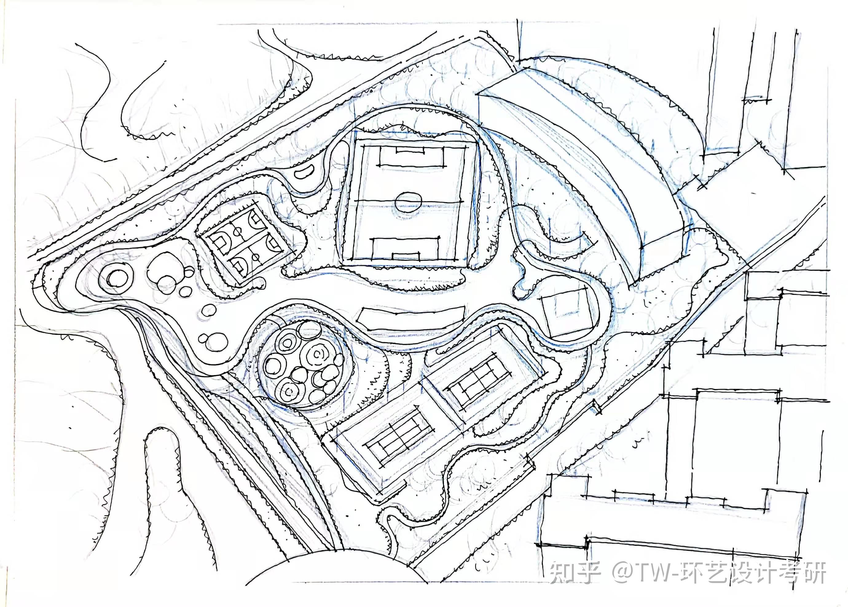 公园平面图手绘线稿图片