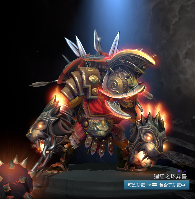 斯巴达风格的钢背兽形象,身上多个部位都有较为明显的粒子特效.