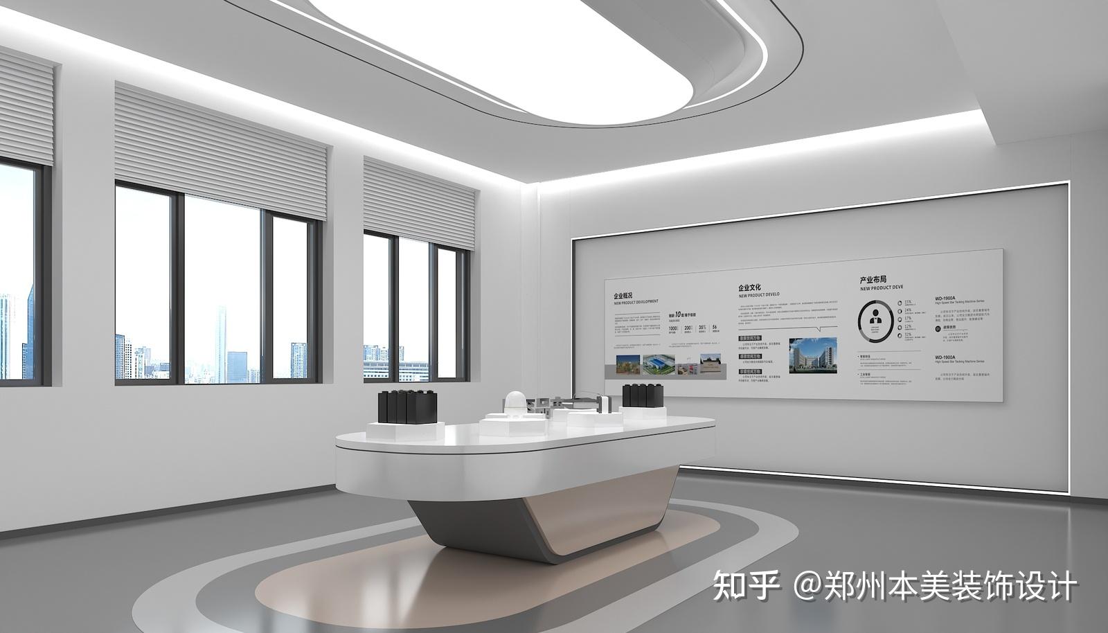 郑州展厅装修设计公司哪家好？本美装饰120平展厅装修设计效果图案例 - 知乎