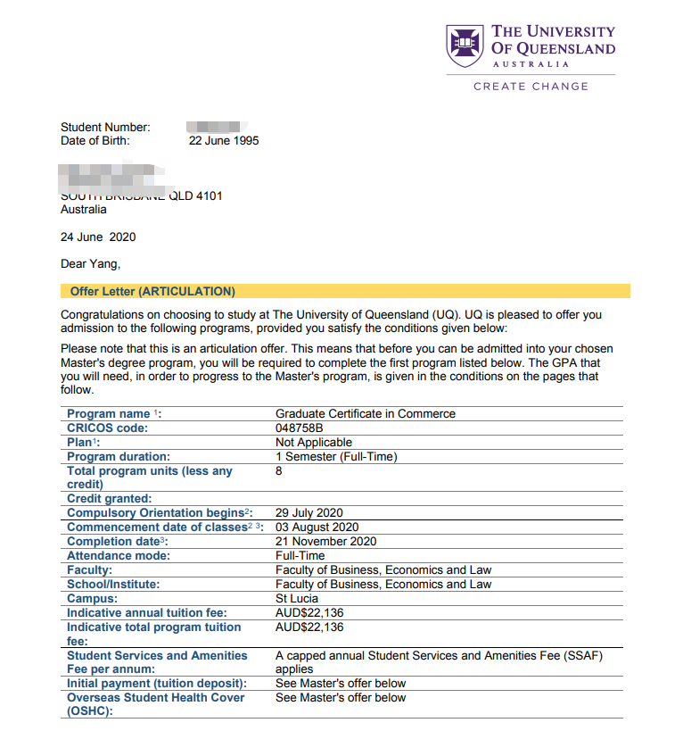 昆士兰大学开始评估材料后多久出offer