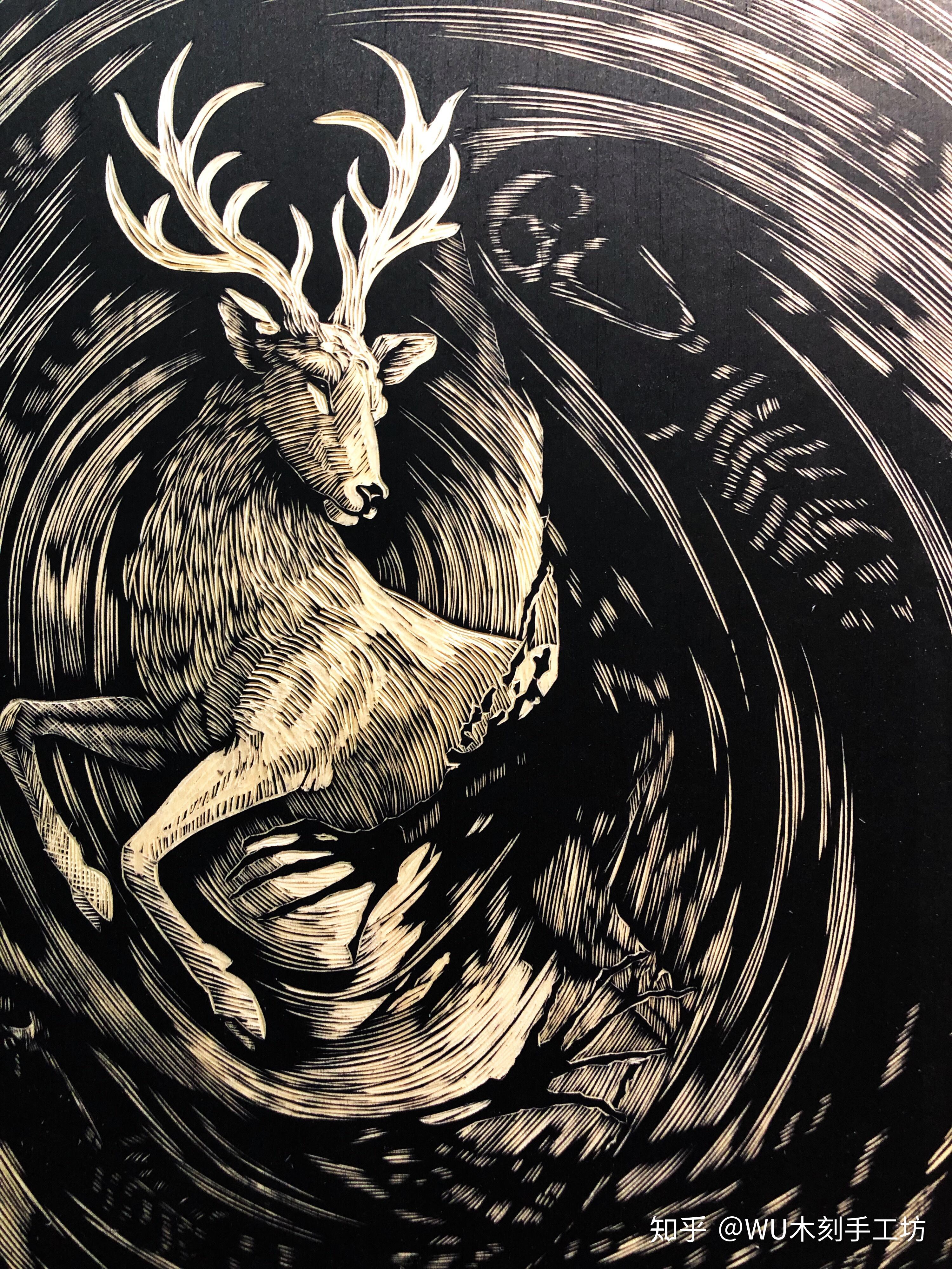 原创纯手工黑白木刻版画定制哈利波特死亡神咒