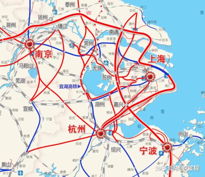 宜湖鐵路銜接滬蘇湖鐵路直達上海,同時向南經湖杭鐵路連接杭州,是