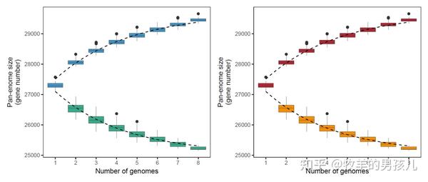 跟着Nature Communications学作图：R语言箱线图和拟合曲线展示泛基因组中的基因家族数量 - 知乎