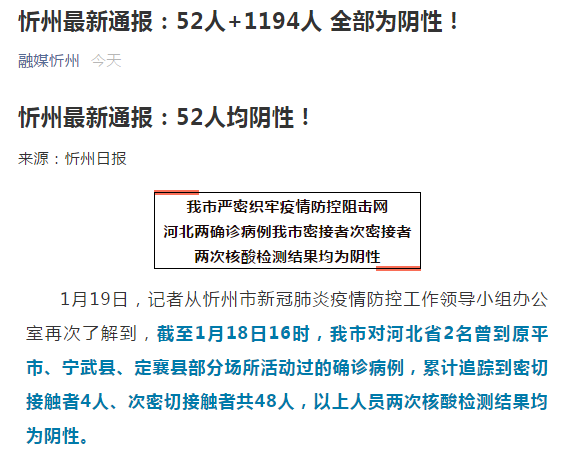 忻州最新通报:52人 1194人 全部为阴性!