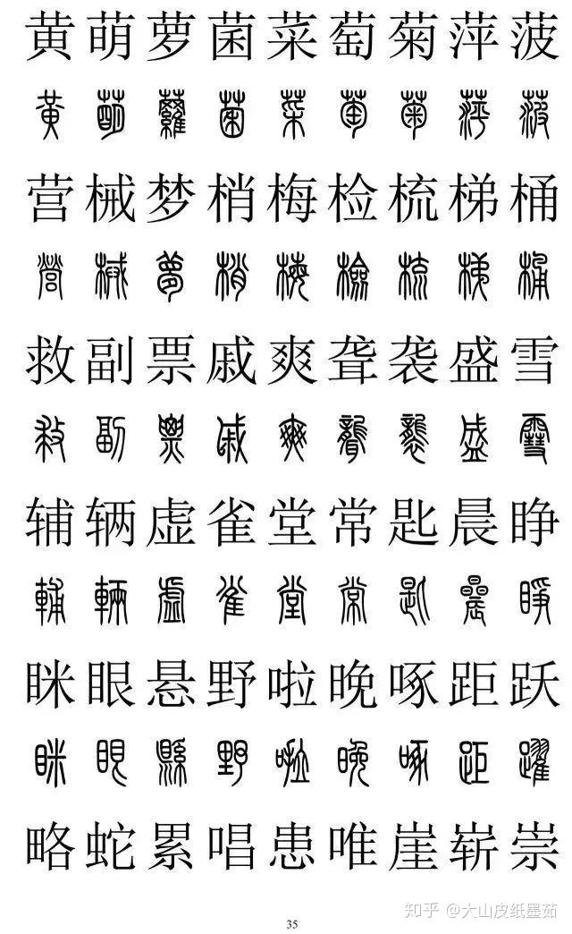 包含有2500个篆书字体的对照表,一口气我全放这里了,建议收藏起来