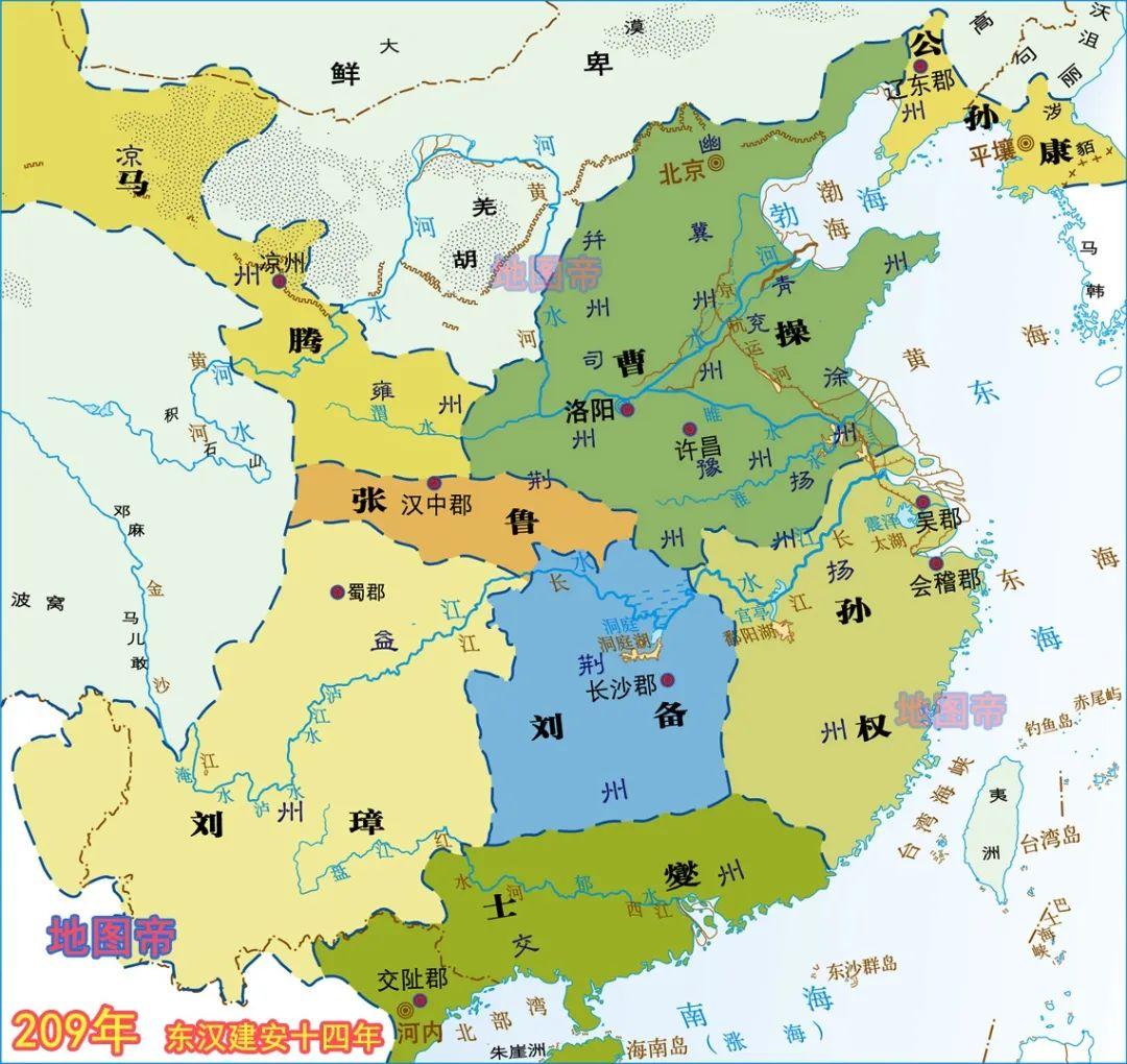 三国时期地图 现代图片