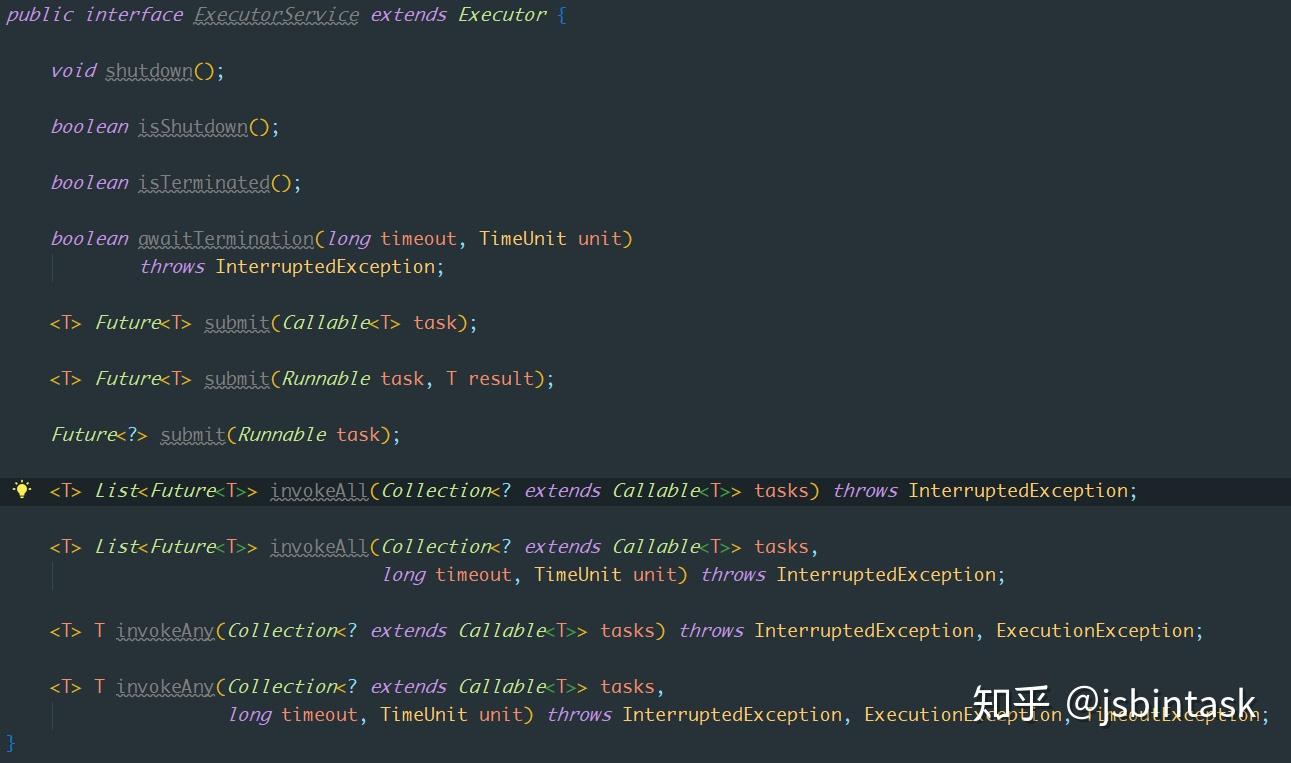 继承自executor,它的方法定义就丰富多了,可以关闭,提交future任务