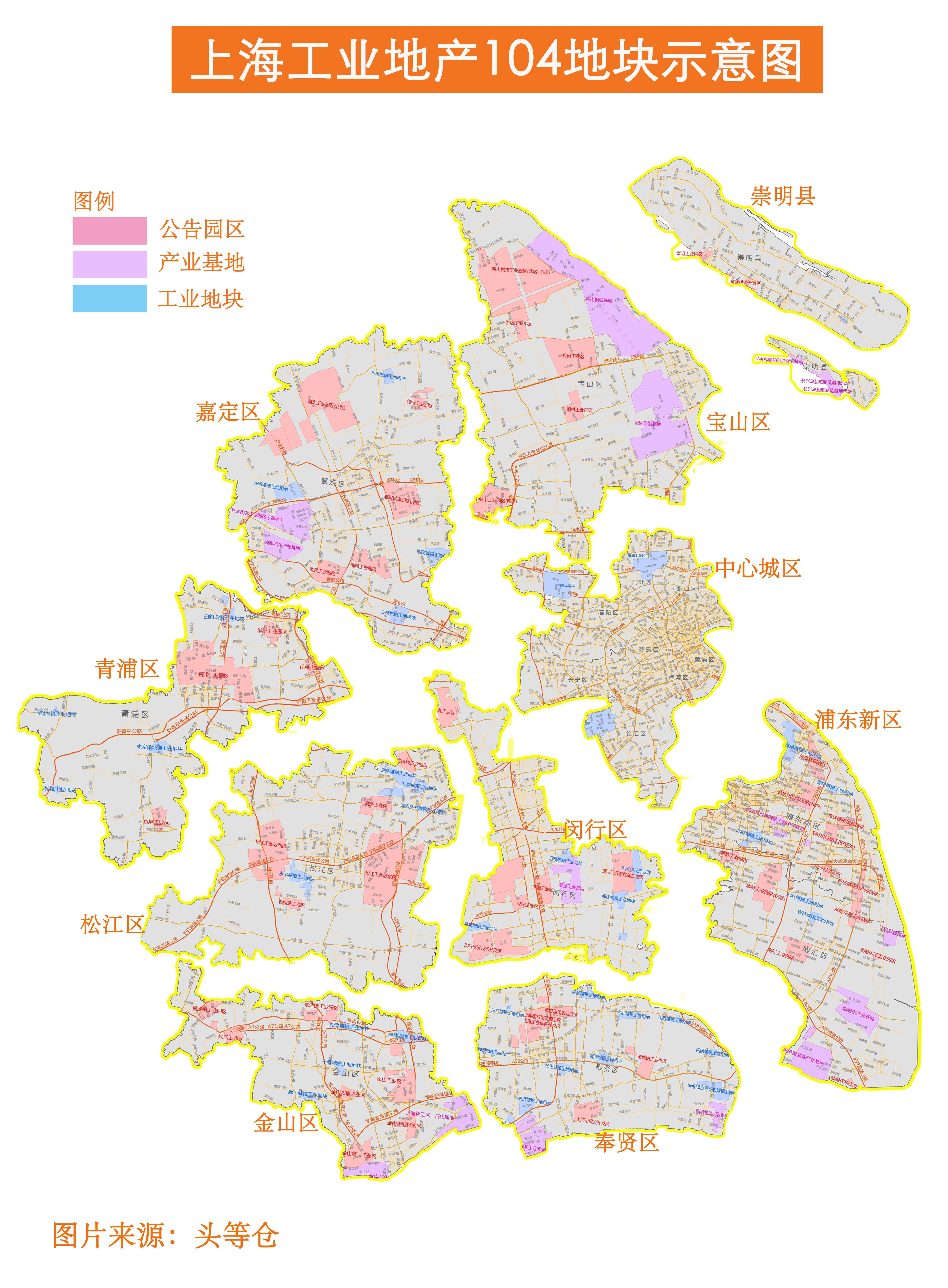 上海工业地产：104地块完整清单，含重点基地，国家级市级开发区