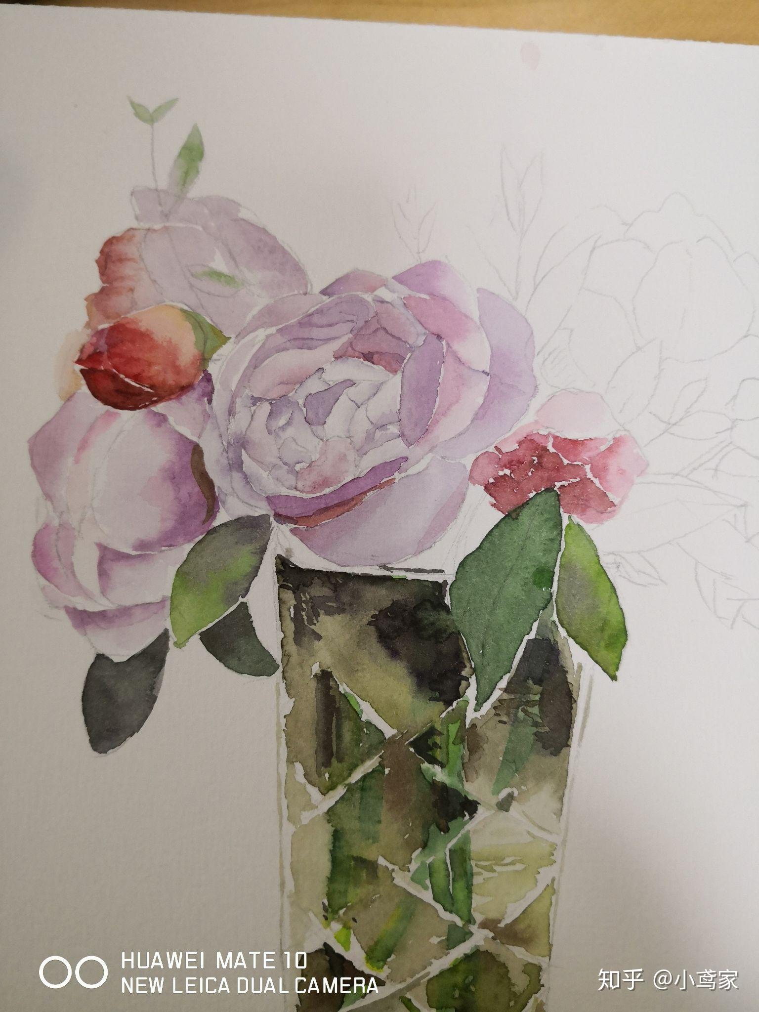 花瓶里的花水彩笔画 花瓶里的花水彩笔画画法