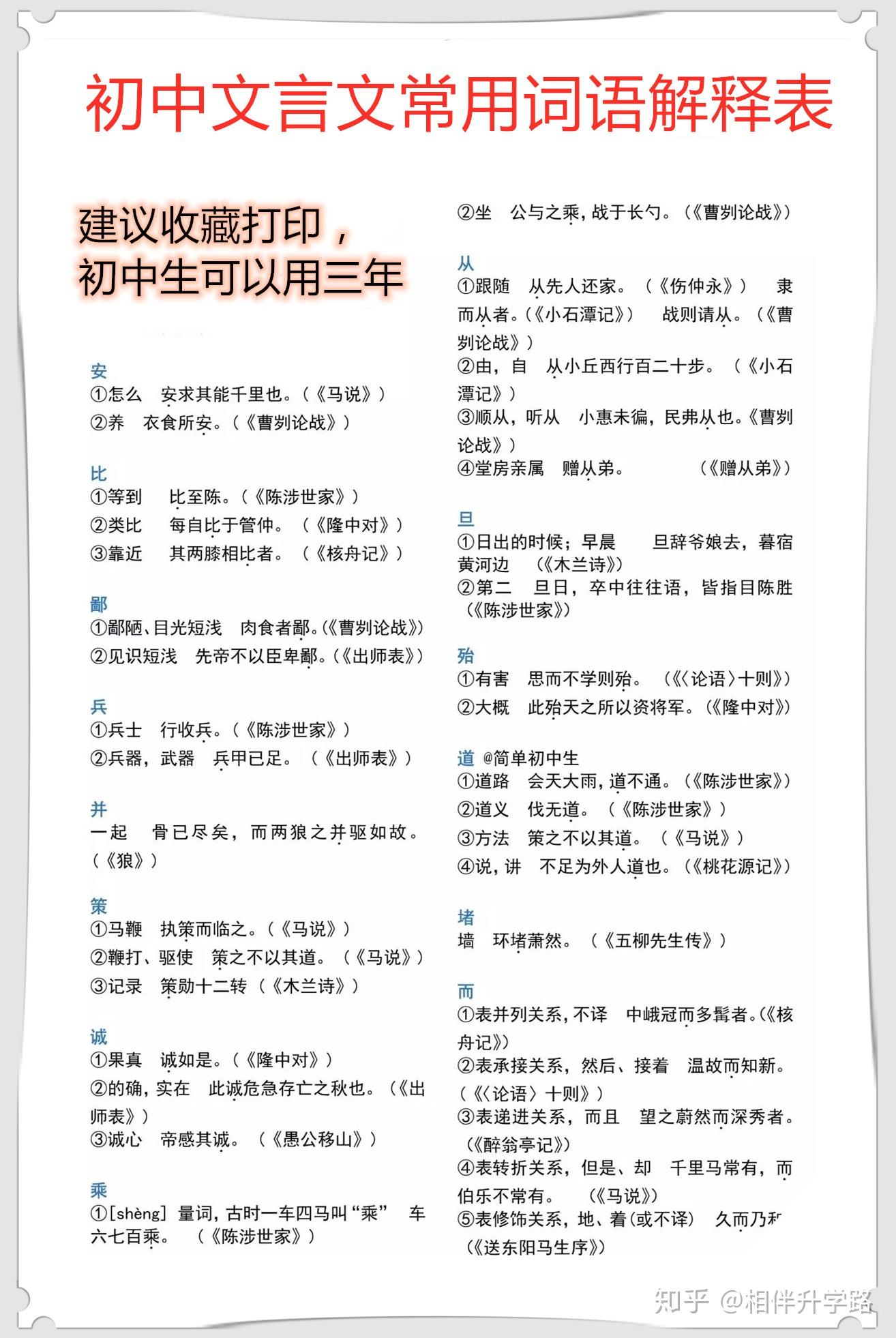 「初中语文」文言文重点虚词总结，超级实用！（可下载打印） - 知乎