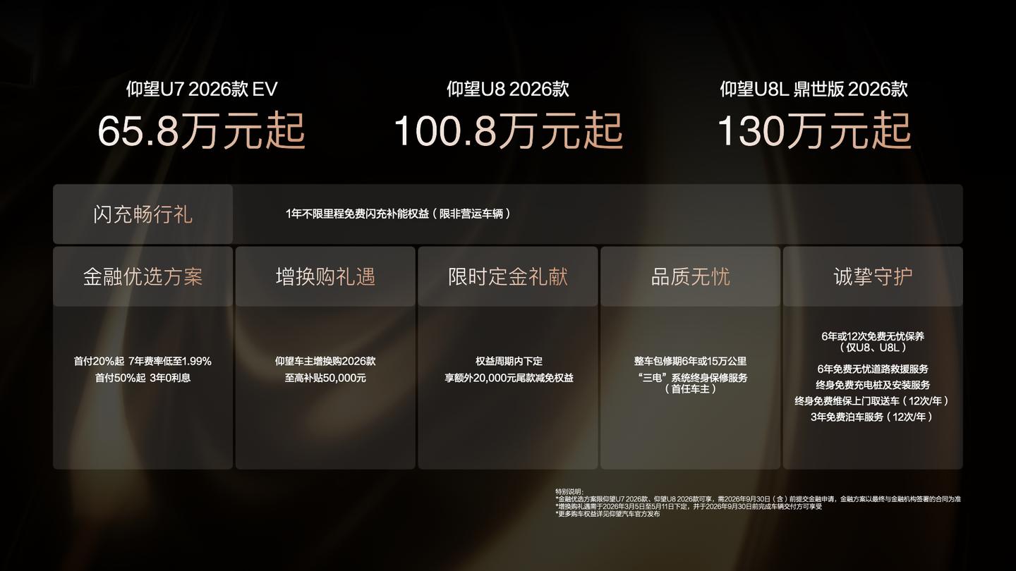 闪充技术赋能极致体验，仰望2026款旗舰矩阵联袂上市