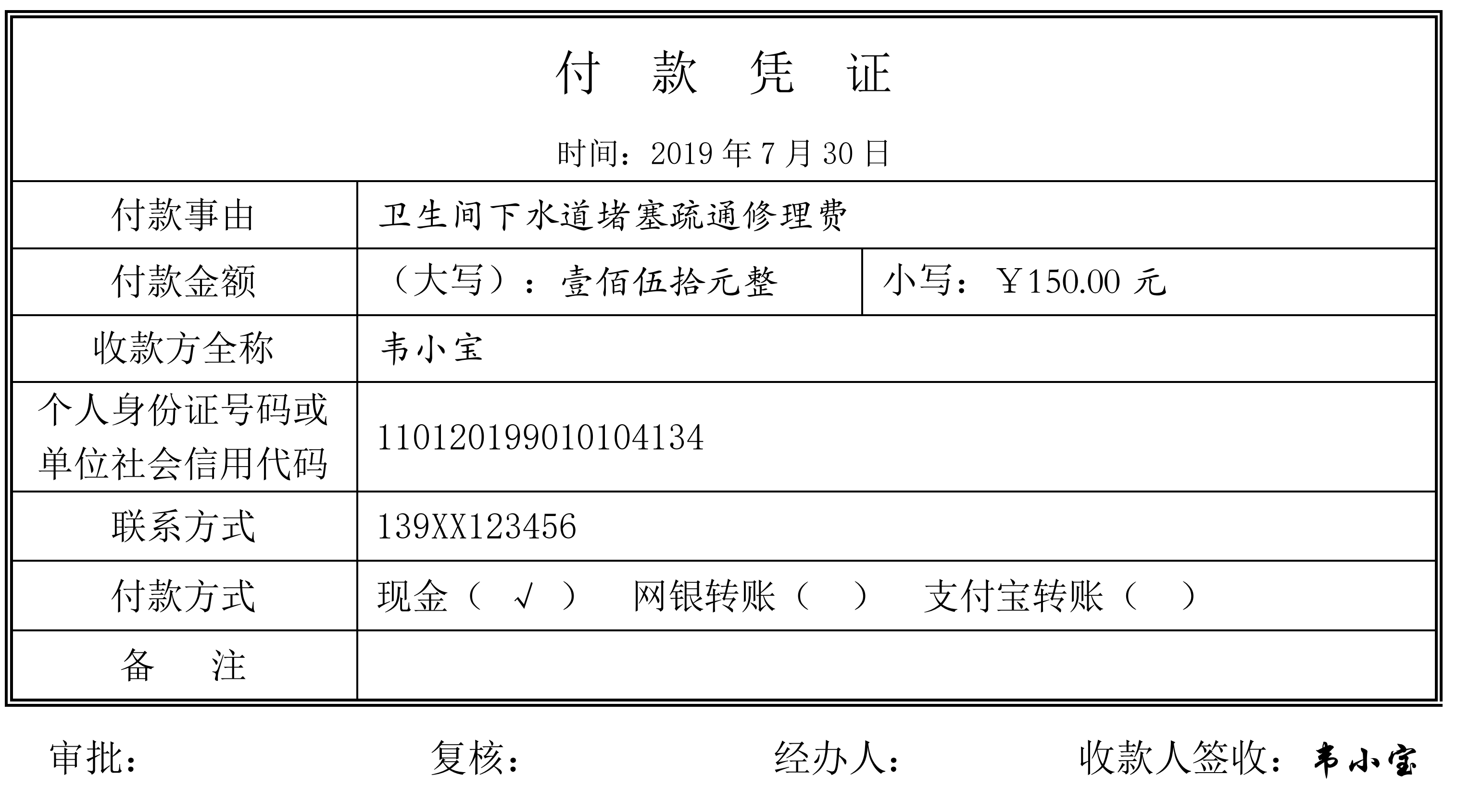 付款凭证填写图片