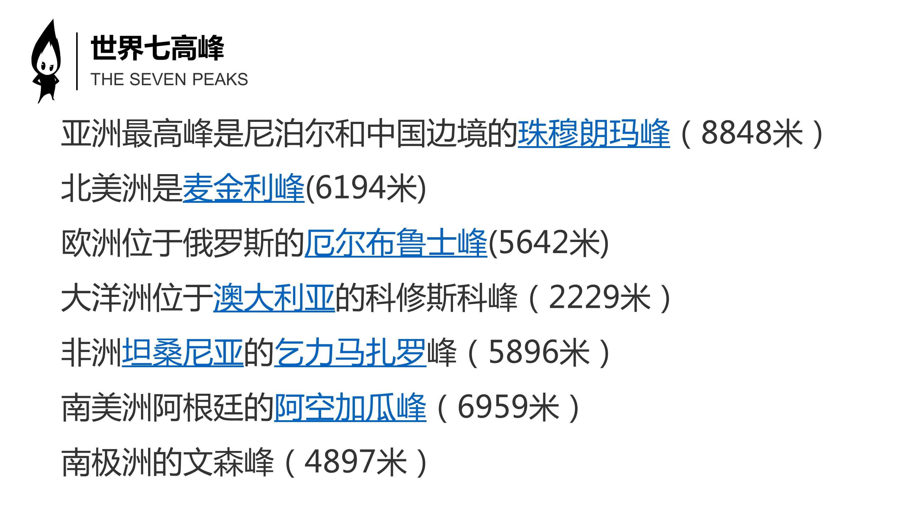 我想大部分人,先会到网上找资料,搜索"世界七大高峰",然后开始复制