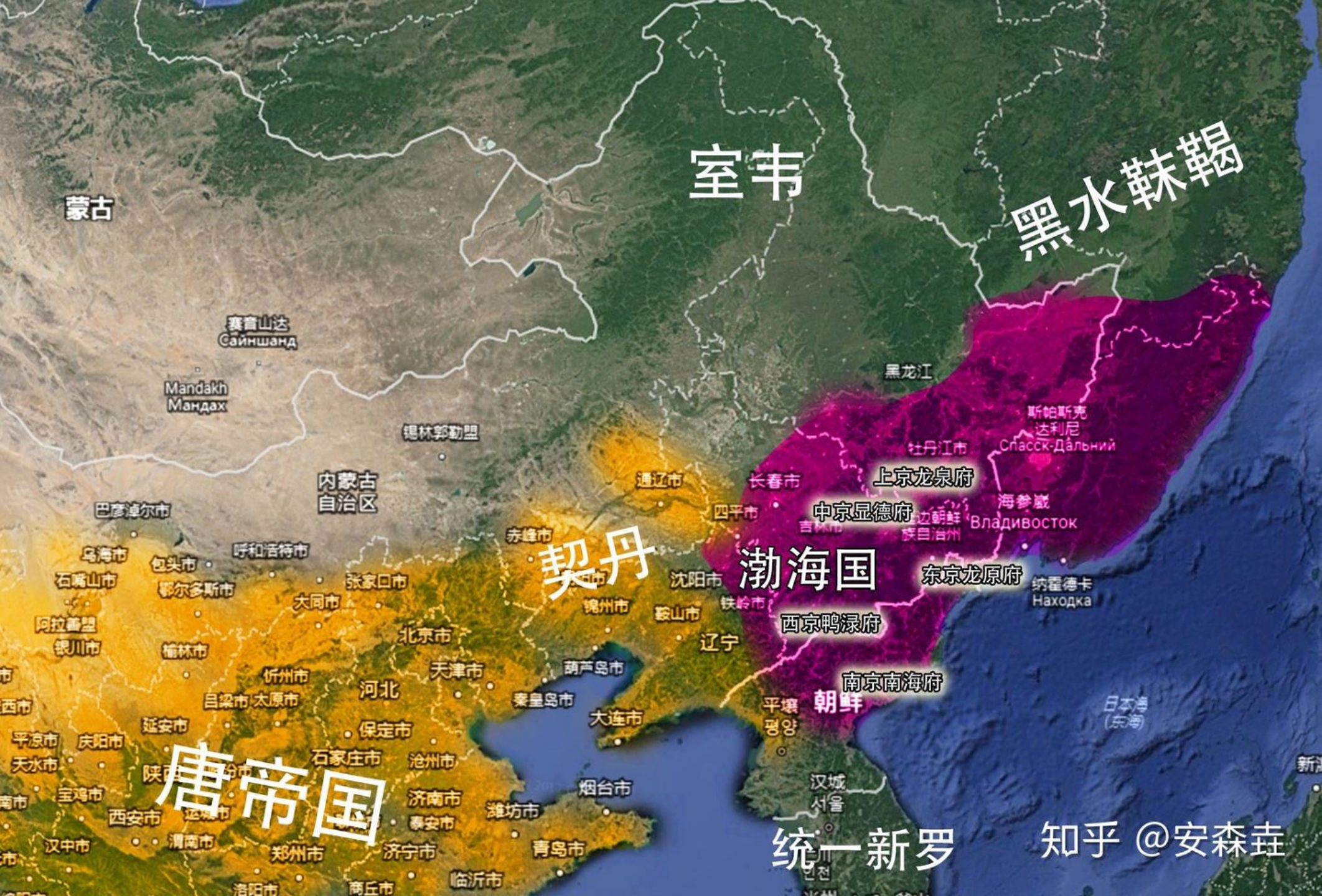 图 45：渤海国、唐和契丹