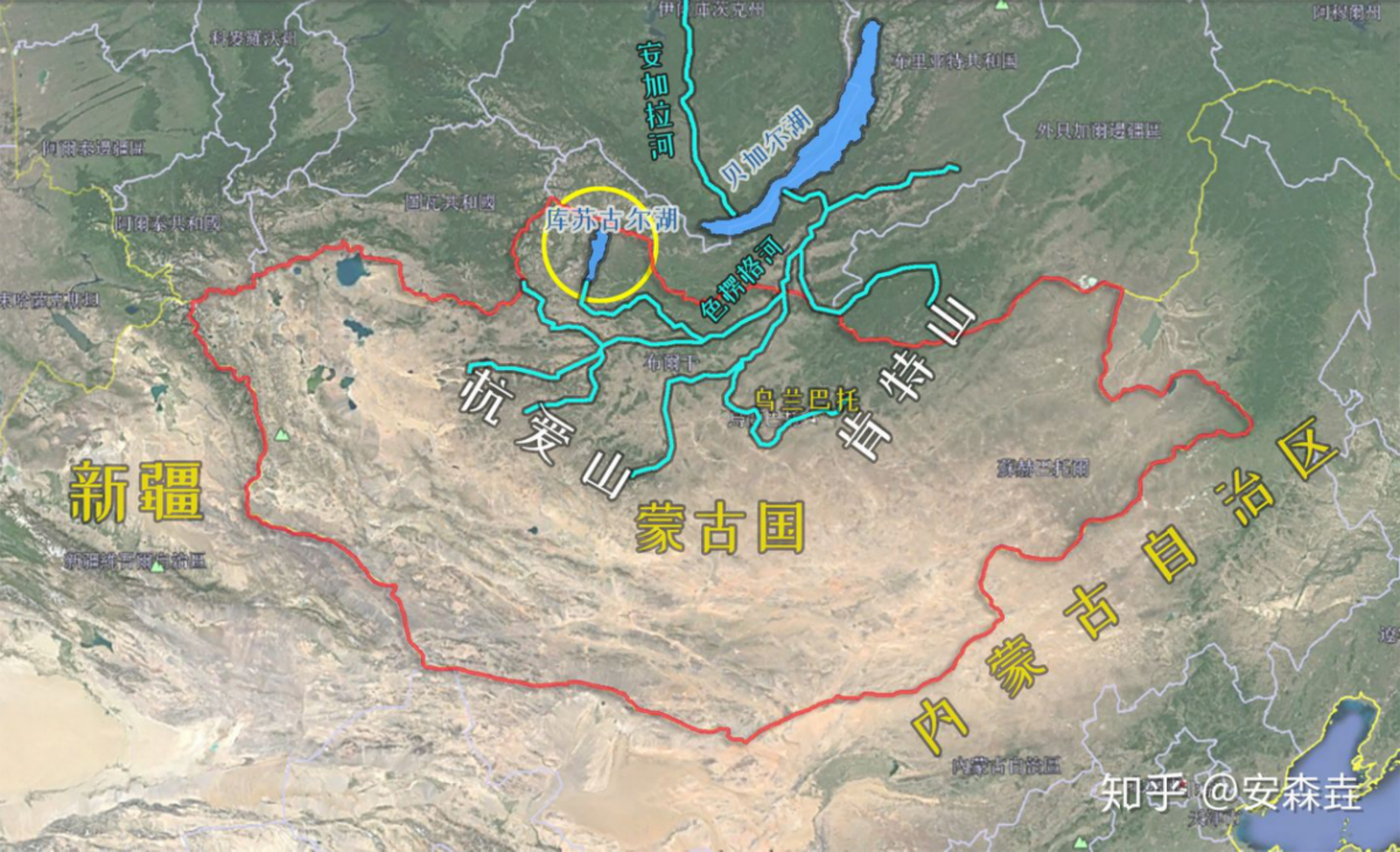 图 4：库苏古尔湖位置（黄圈内）