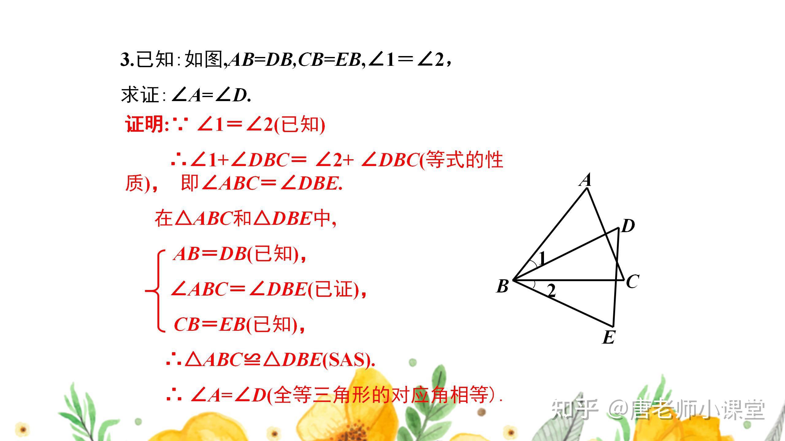 八年级数学全等三角形的判定“边角边”讲解例题解析专题训练 知乎 5255