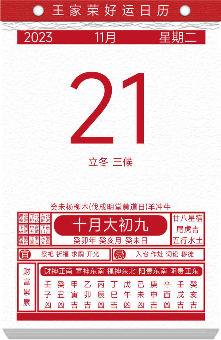 今日黄历查询2023年11月21日