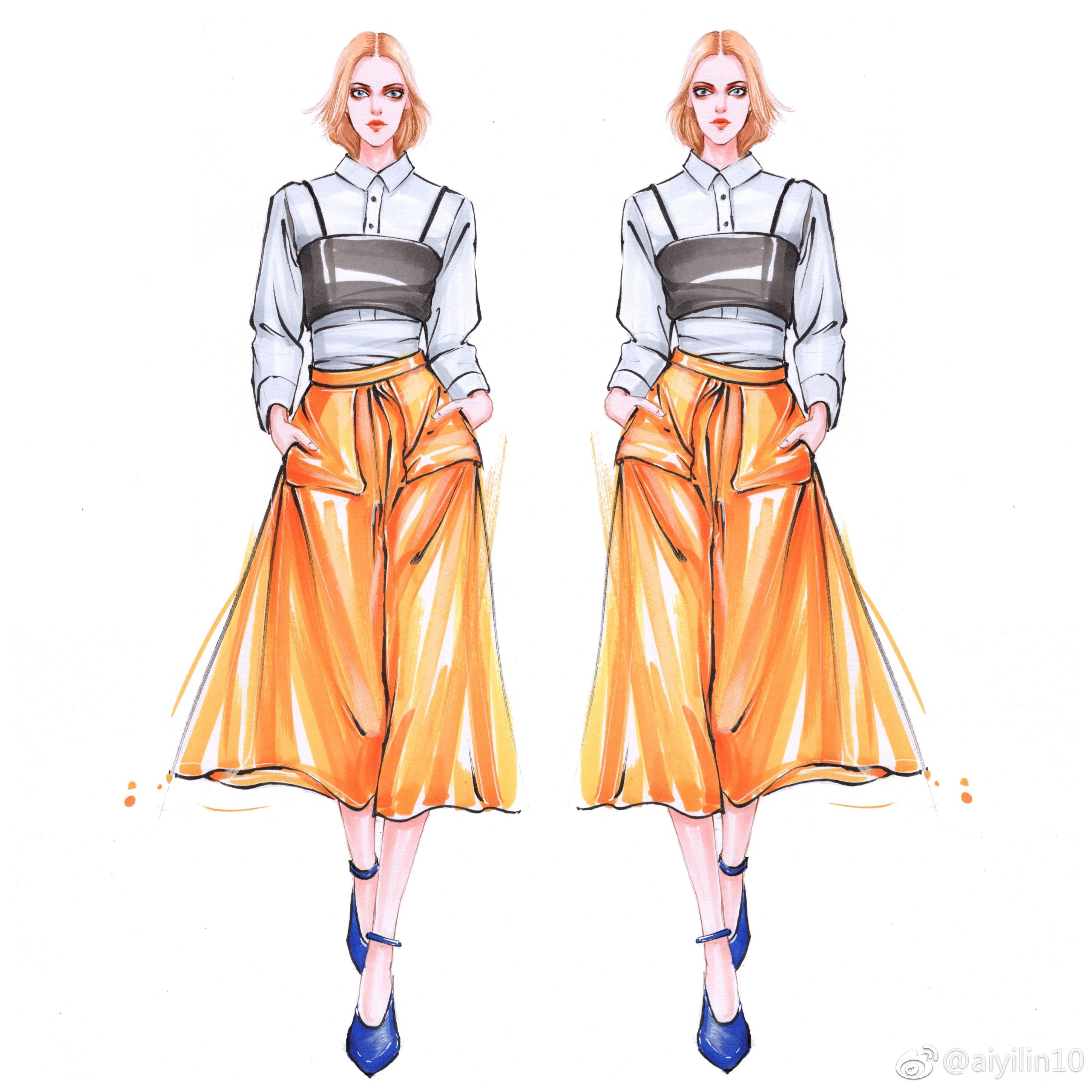 手绘时装画 | 马克笔丝绸