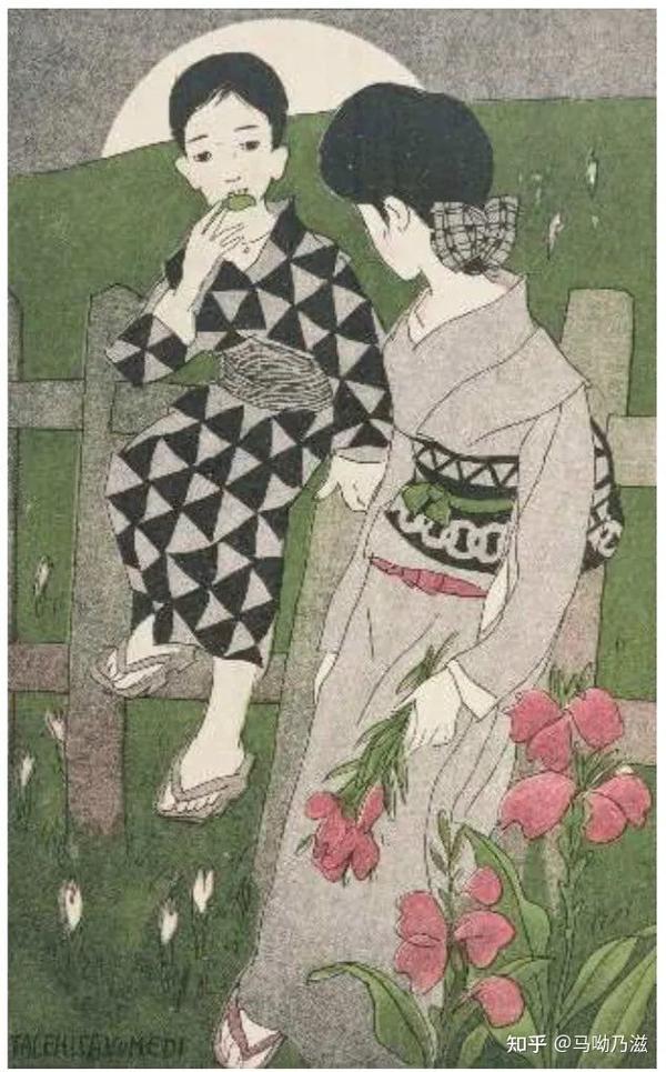 竹久夢ニ 木版画「美人画」 原画-