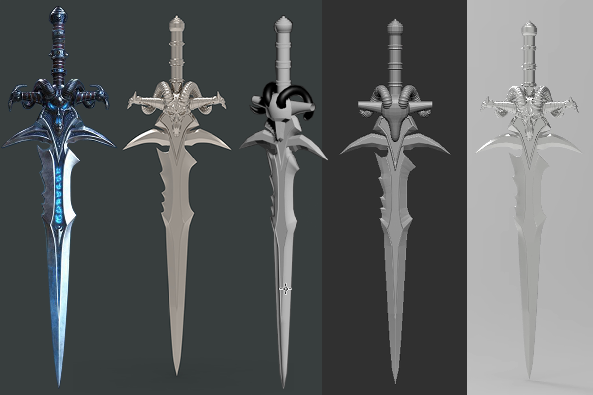 3dmax建模,次世代硬表面"霜之哀伤"武器模型