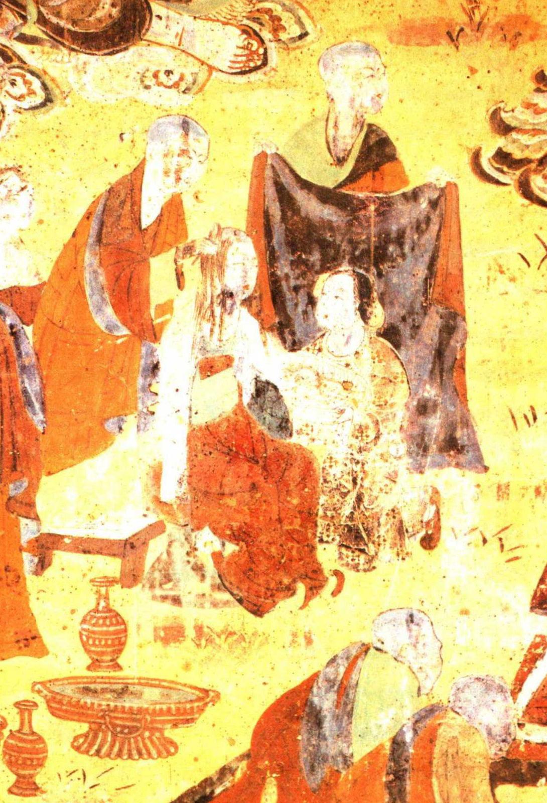 【神游千年,大美敦煌】盛唐-445窟-北壁-弥勒经变:生动的贵族男女剃度