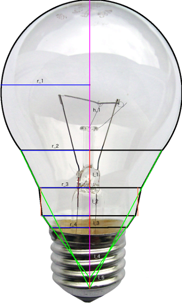 精确计算方法,你需要知道"旋转曲面"的概念,也就是灯泡的二维剖面,绕