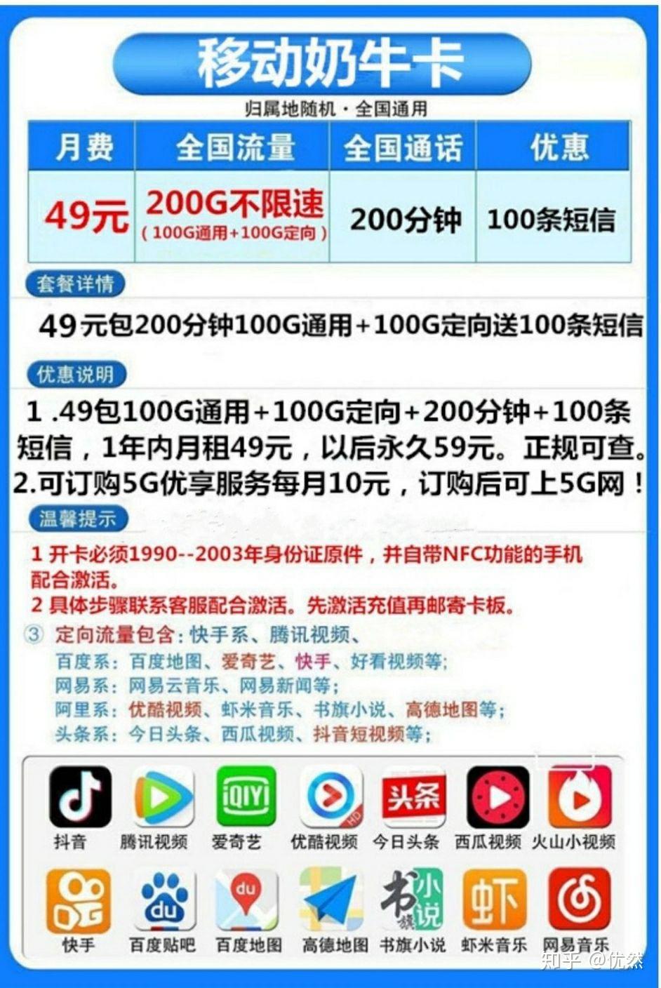 5g流量不够用的时代49元移动内蒙古奶牛卡和19元200g移动花卡电信星卡