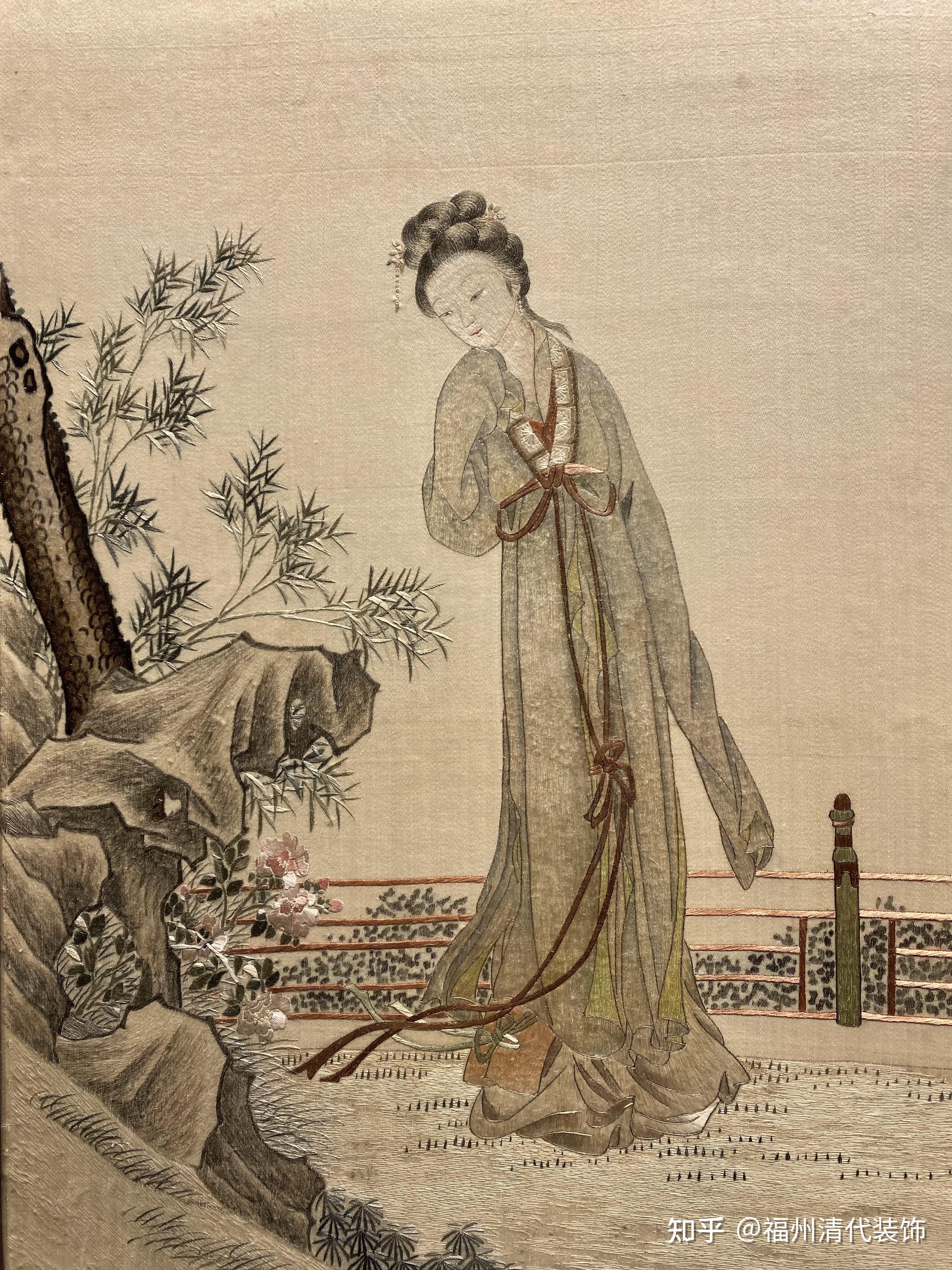 清代黛玉赏花刺绣图