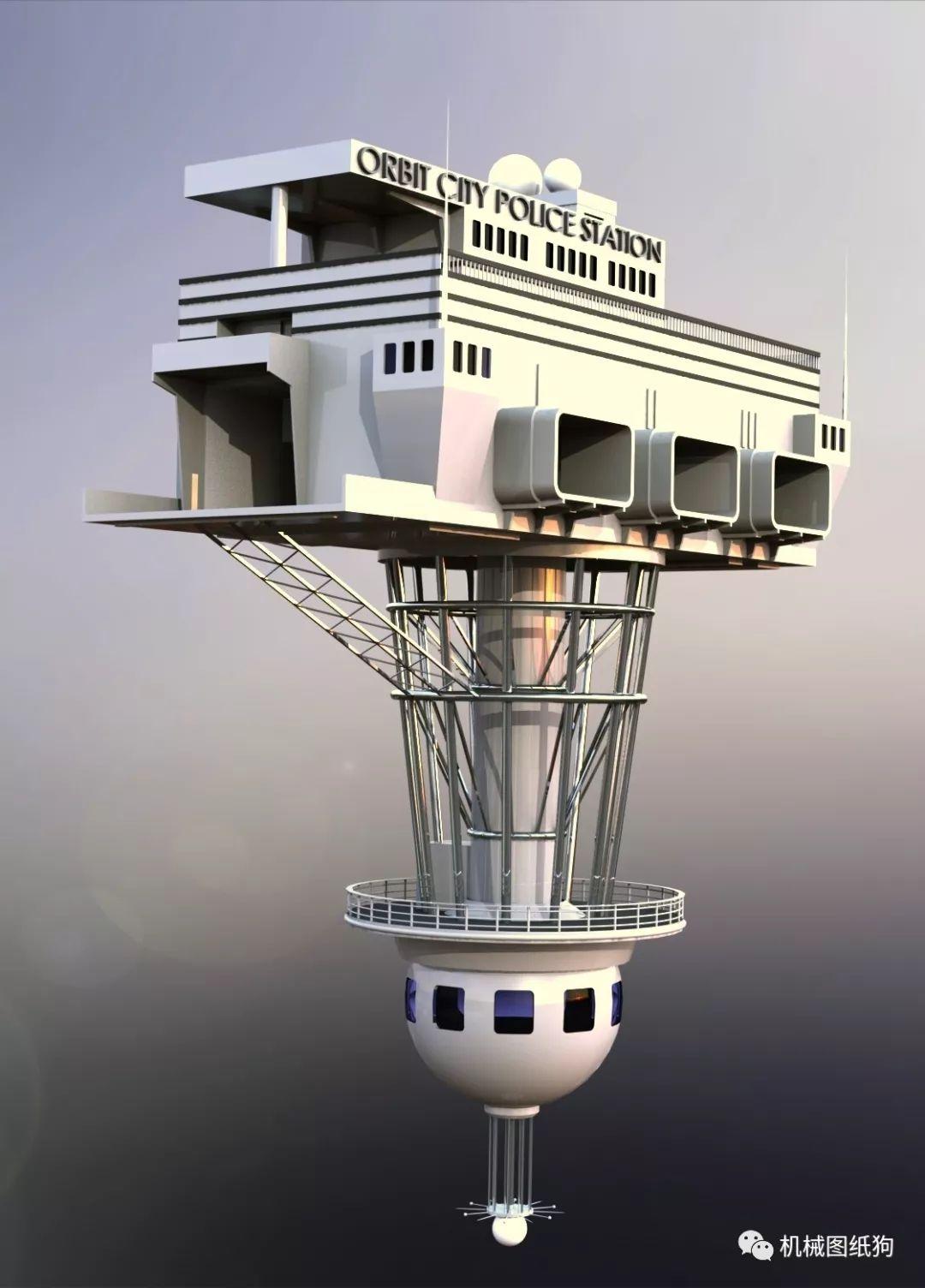 工程机械ocps科幻天空城市轨道车站3d数模图纸solidworks设计