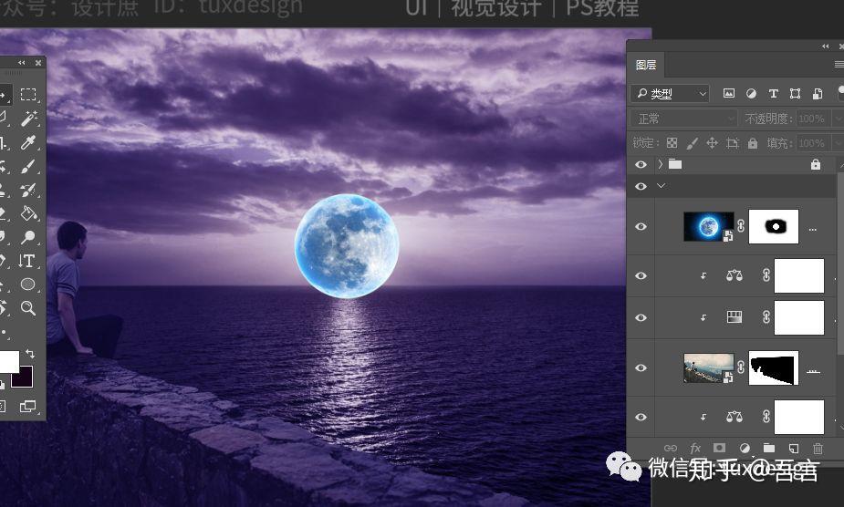 ps教程利用图层蒙版可以轻松简单合成湖边月色美景