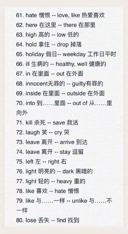 133组英语反义词大汇总，千万别用错了！（可打印！） - 知乎