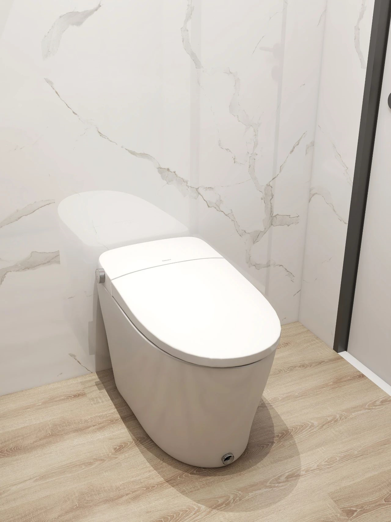 极简木质风浴室马桶区的原木色壁龛亮了