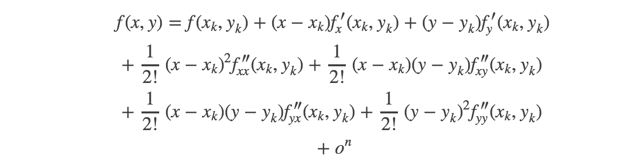 多元函数(n)在点xk处的泰勒展开式为:把taylor展开式写成矩阵的形式
