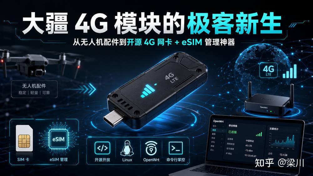 大疆 4G 模块的极客新生:从无人机配件到开源 4G 网卡 + eSIM 管理神器