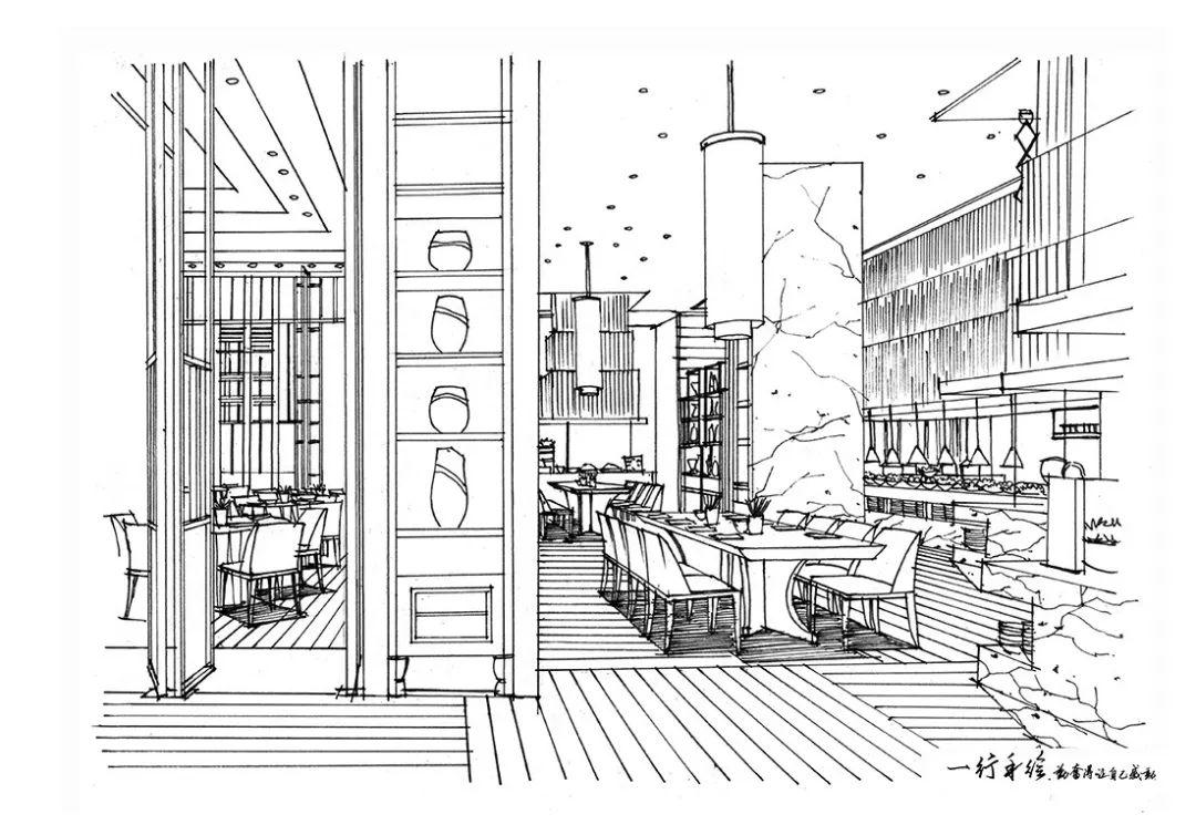 设计公司前台新中式接待区休闲吧设计手绘办公室设计手绘书吧城乡规划