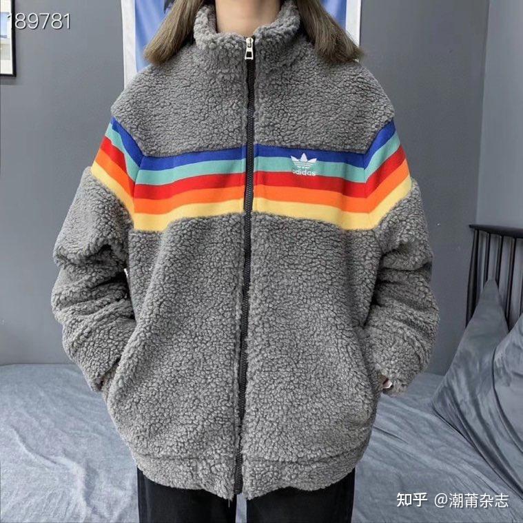 阿迪三叶草96彩虹羊羔绒 棉衣外套!