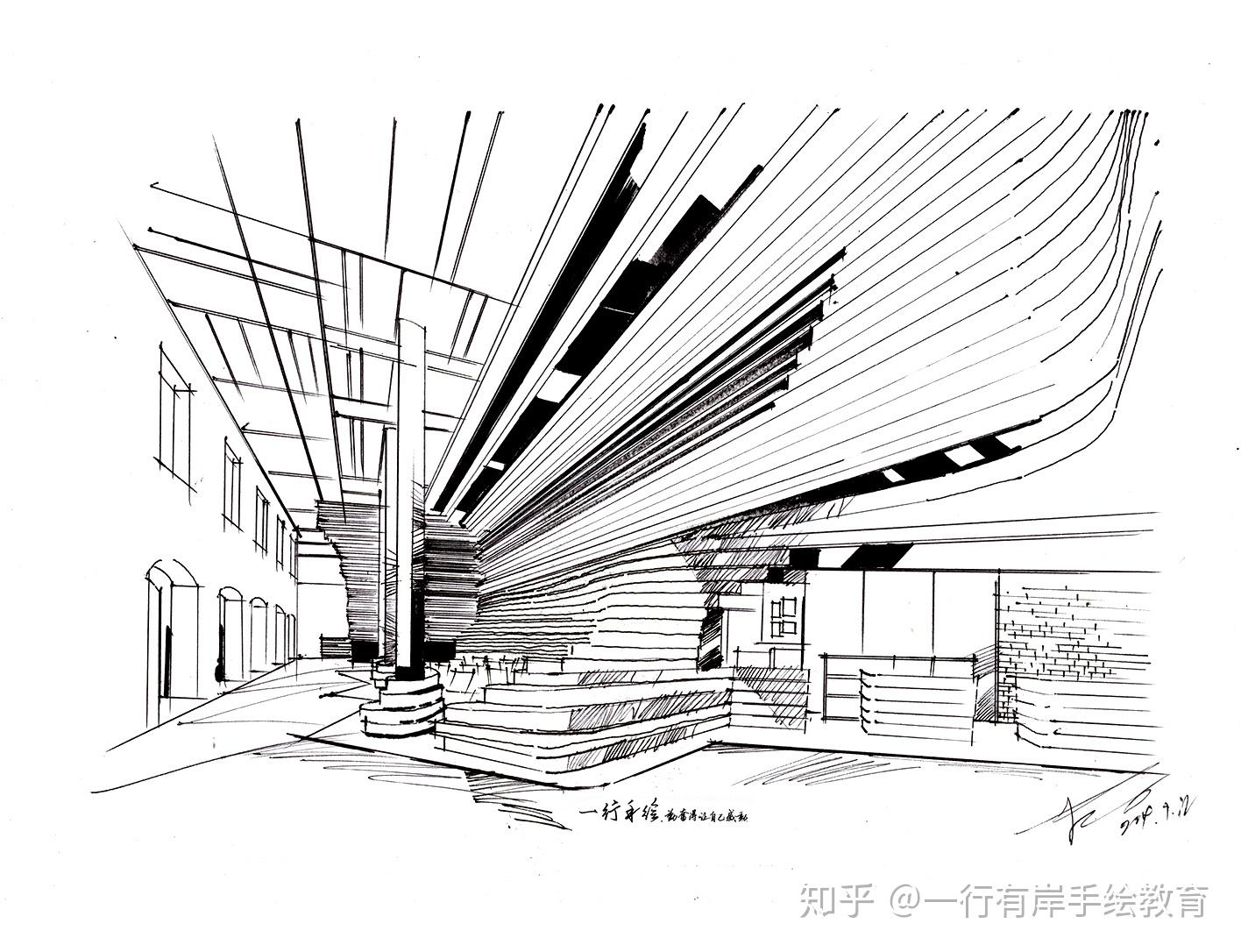 办公空间接待区设计手绘