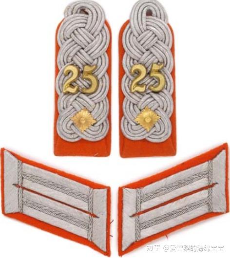 少校(major):校官肩章由两组俄罗斯丝线缠绕成麻花状,在肩章上形成5根