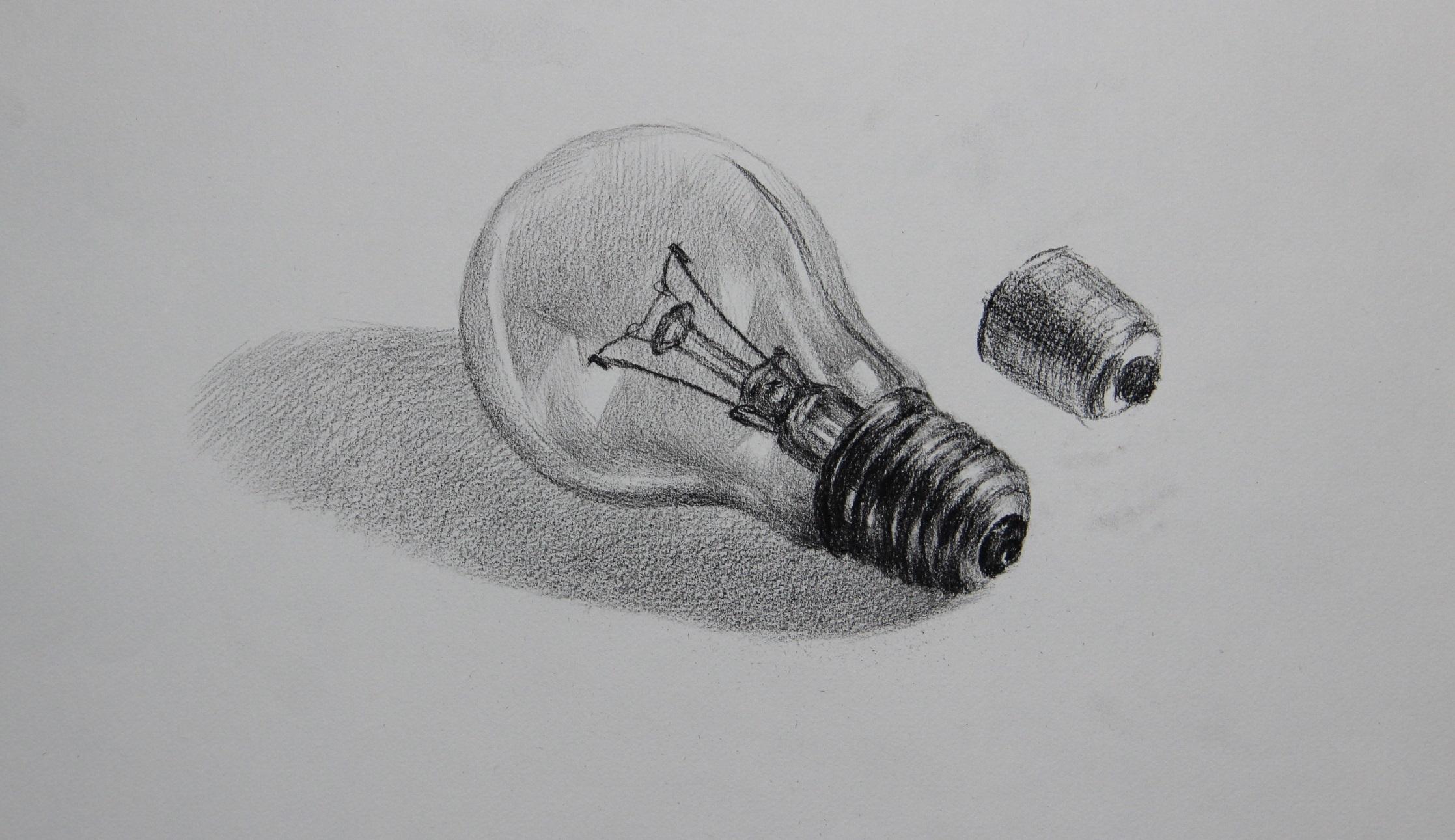 素描静物透明灯泡画法