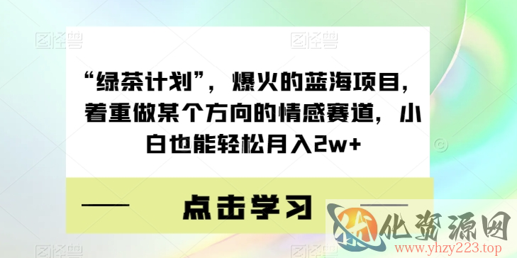 “绿茶计划”，爆火的蓝海项目，着重做某个方向的情感赛道，小白也能轻松月入2w+【揭秘】