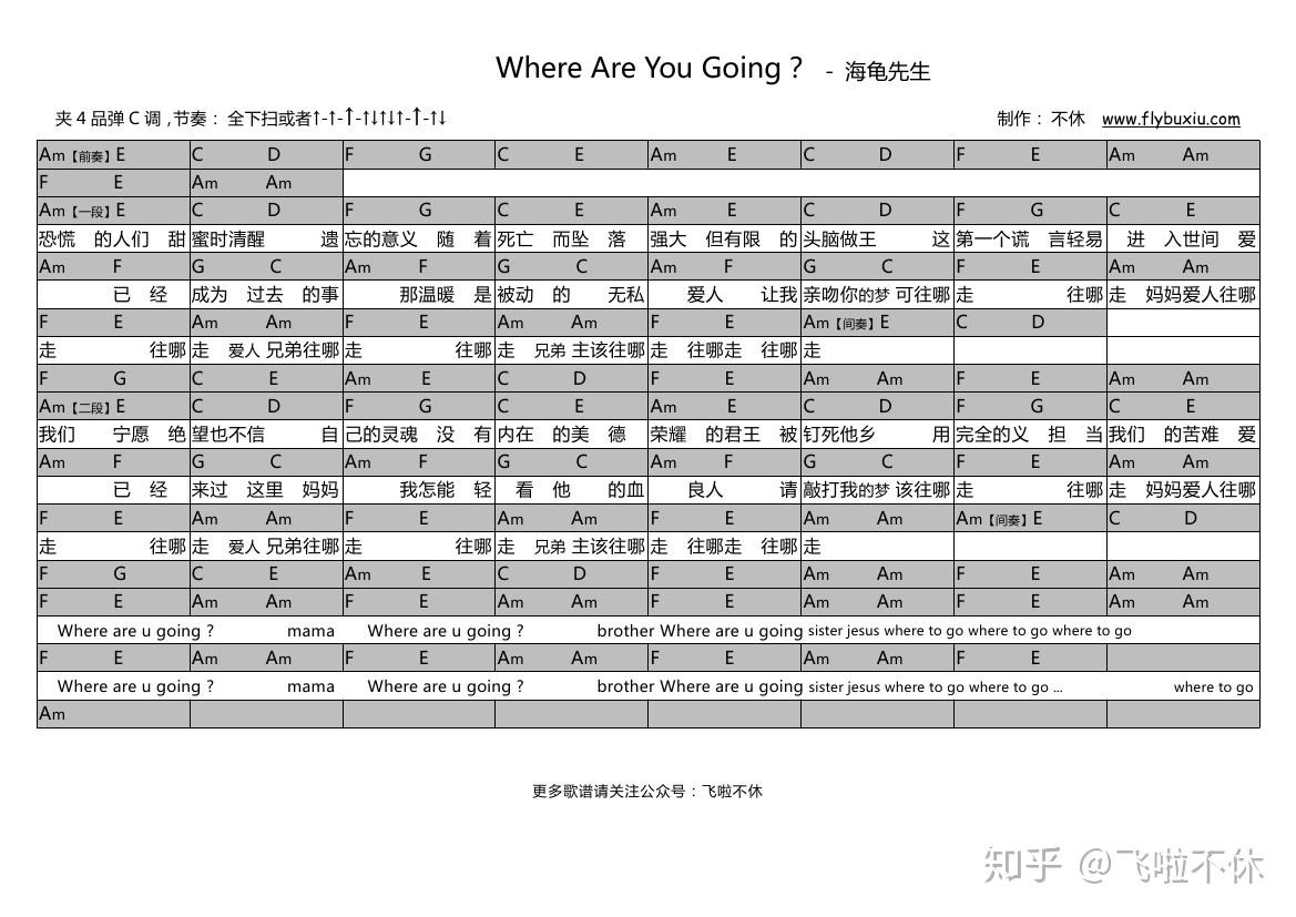 吉他谱whereareyougoing海龟先生乐队的夏天