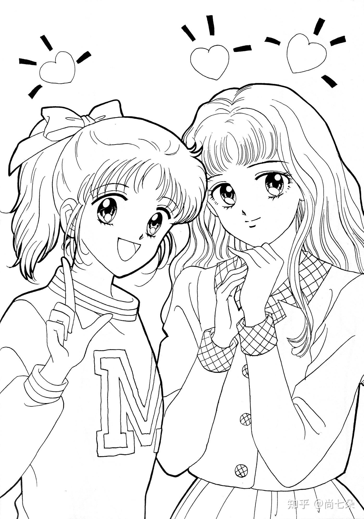 卡通漫画美女涂色填色卡涂鸦安静书美术学习资料儿童画素材资源4