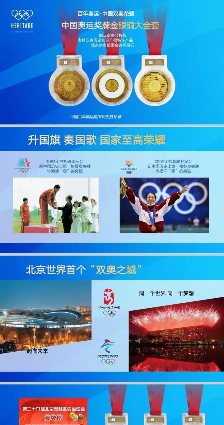 百年奥运中国双奥荣耀中国奥运奖牌金银铜大全套