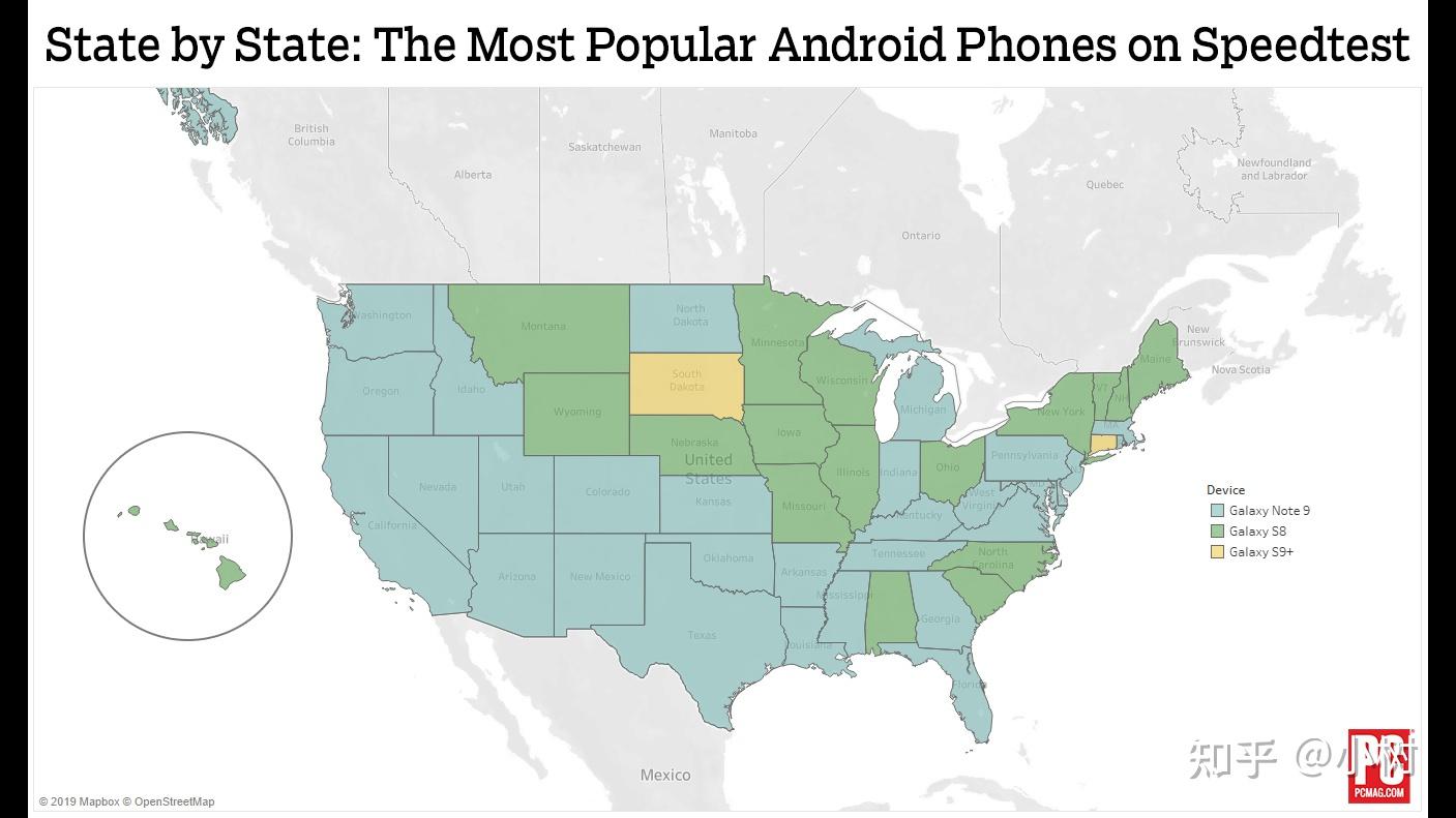 各州美國最受歡迎的android手機