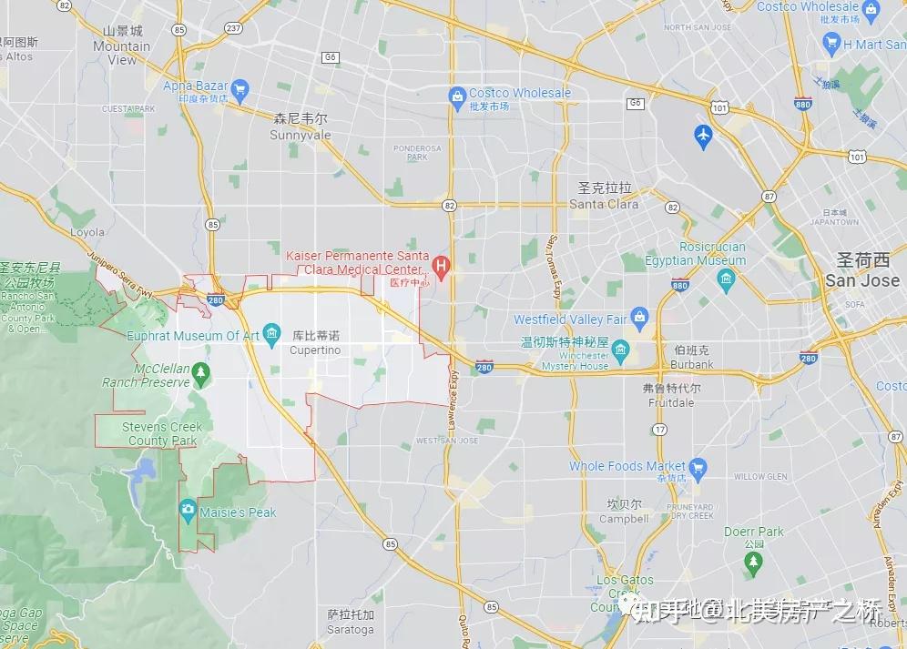 比邻圣何塞(san jose,山景城(moutain view)和森尼韦尔等(sunnyvale)