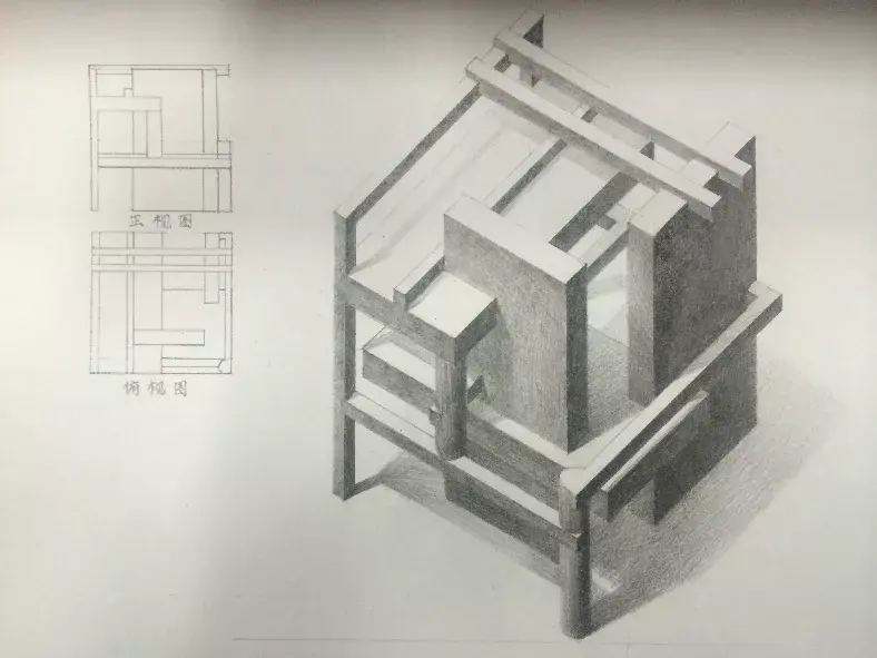 艺考时画的立体构成,当时画的还不够好,这个训练能够训练空间想象能力