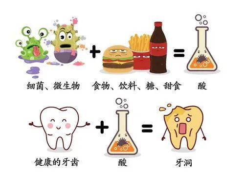 造成龋齿的主要原因是大量食用富含淀粉的食物,食物残渣在口腔中被