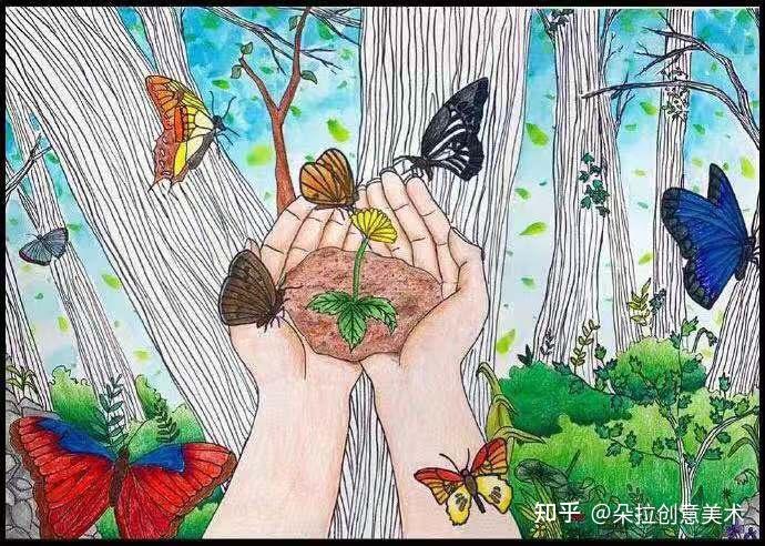 素材67676767儿童创意线描画环境主题绘画